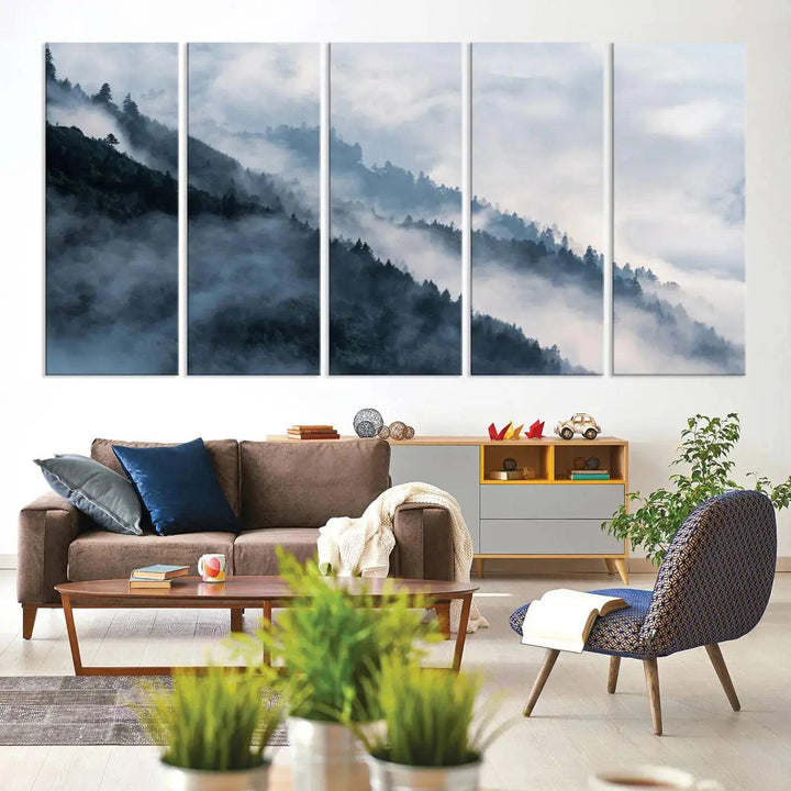 Large Foggy Forest Wall Art Canvas Print