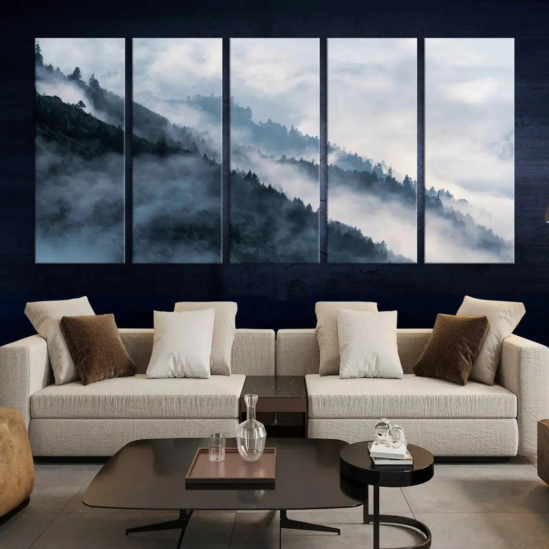 Large Foggy Forest Wall Art Canvas Print