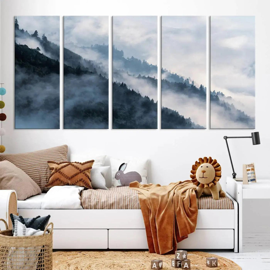 Large Foggy Forest Wall Art Canvas Print