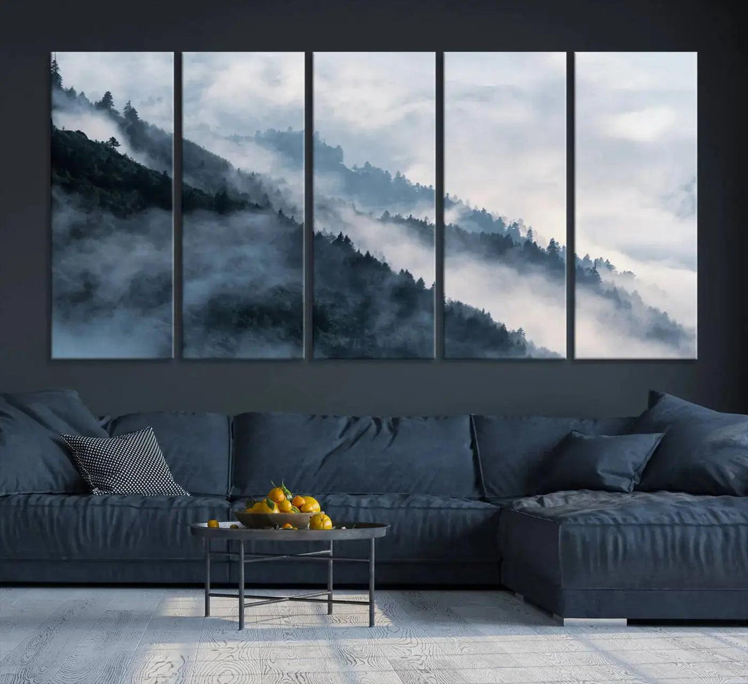 Large Foggy Forest Wall Art Canvas Print