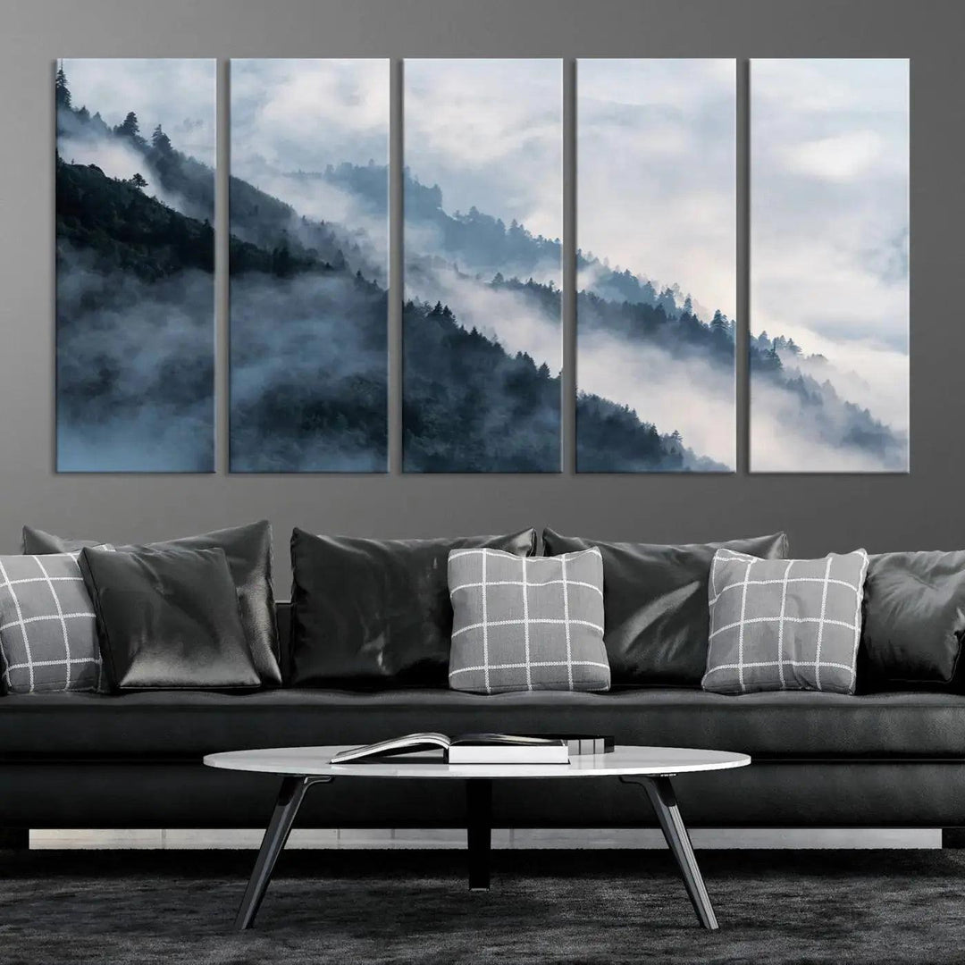 Large Foggy Forest Wall Art Canvas Print