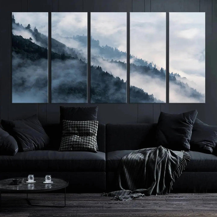 Large Foggy Forest Wall Art Canvas Print