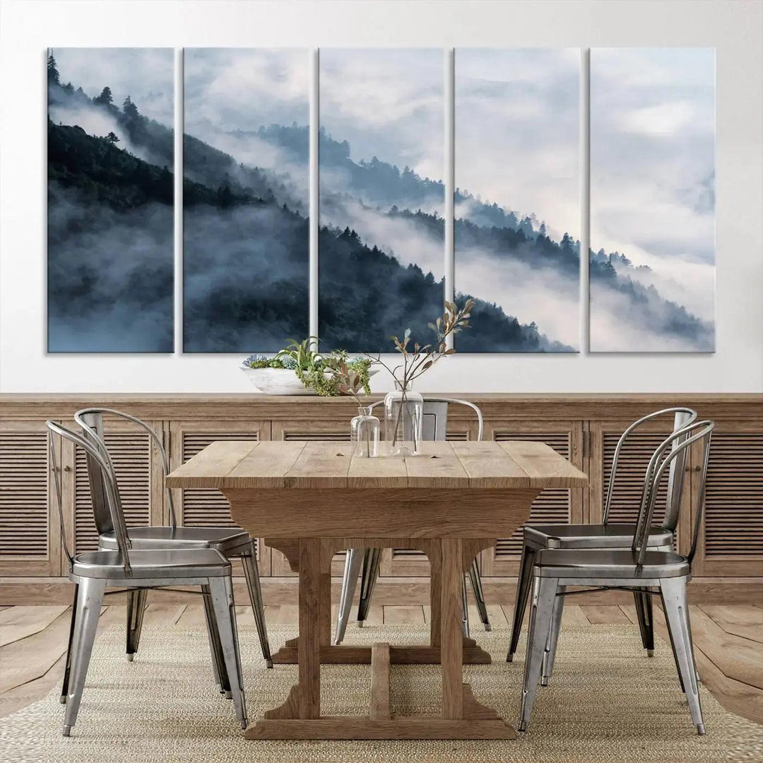 Large Foggy Forest Wall Art Canvas Print