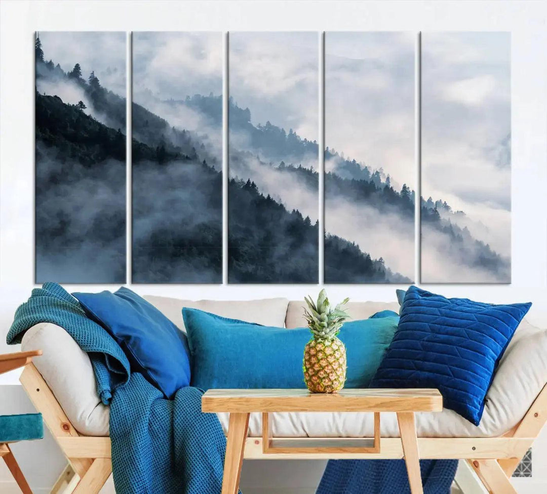 Large Foggy Forest Wall Art Canvas Print