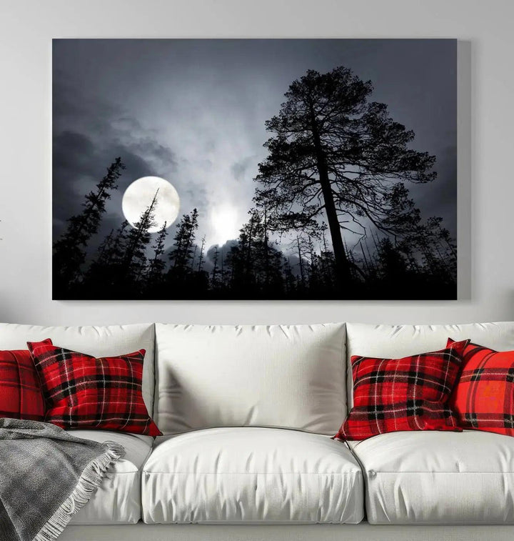 Large Full Moon at Forest Wall Art Canvas Print