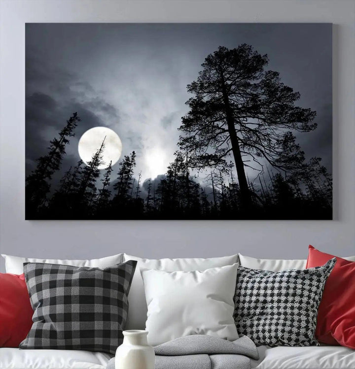 Large Full Moon at Forest Wall Art Canvas Print