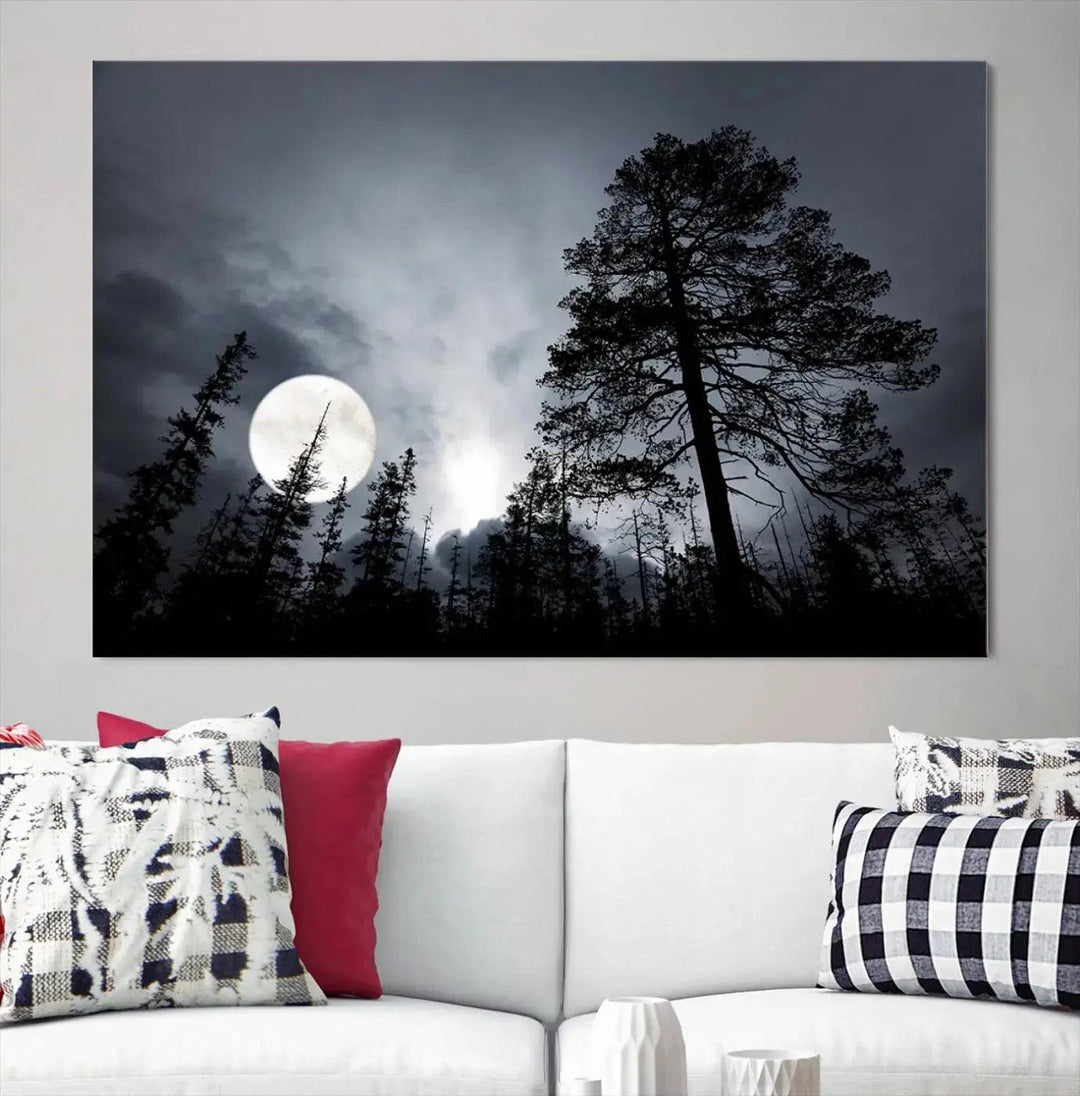 Large Full Moon at Forest Wall Art Canvas Print