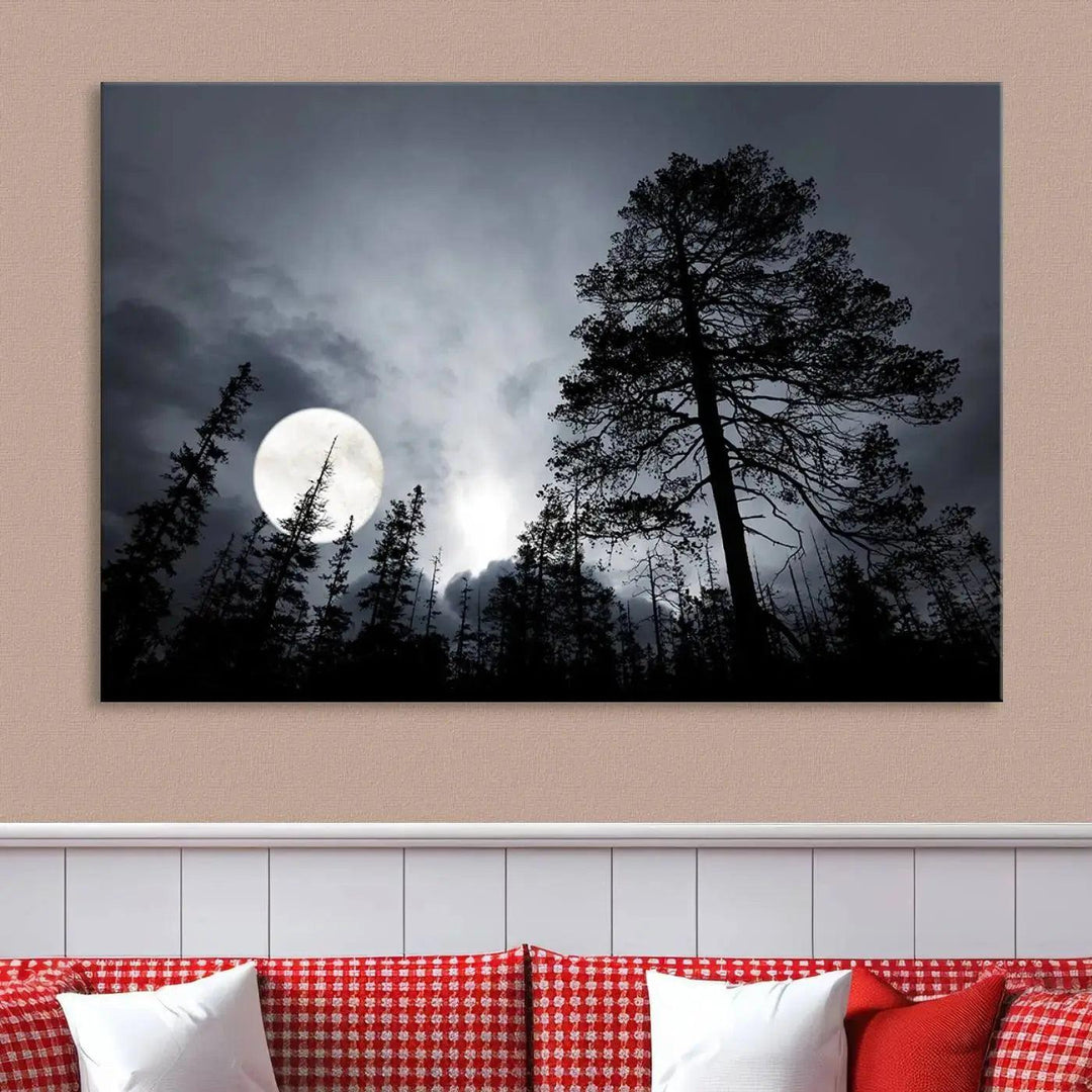 Large Full Moon at Forest Wall Art Canvas Print