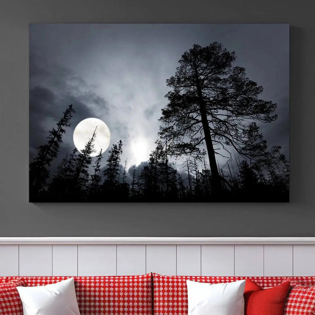 Large Full Moon at Forest Wall Art Canvas Print