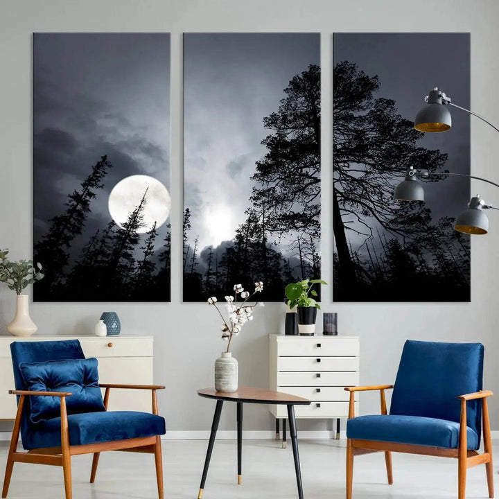 Large Full Moon at Forest Wall Art Canvas Print