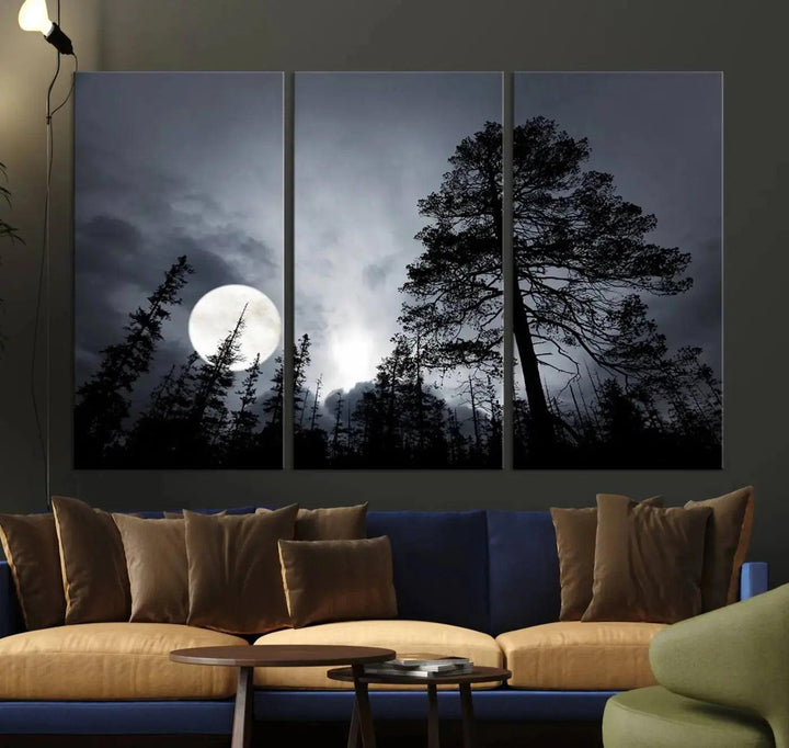 Large Full Moon at Forest Wall Art Canvas Print