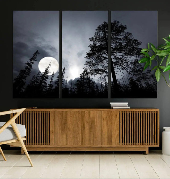 Large Full Moon at Forest Wall Art Canvas Print