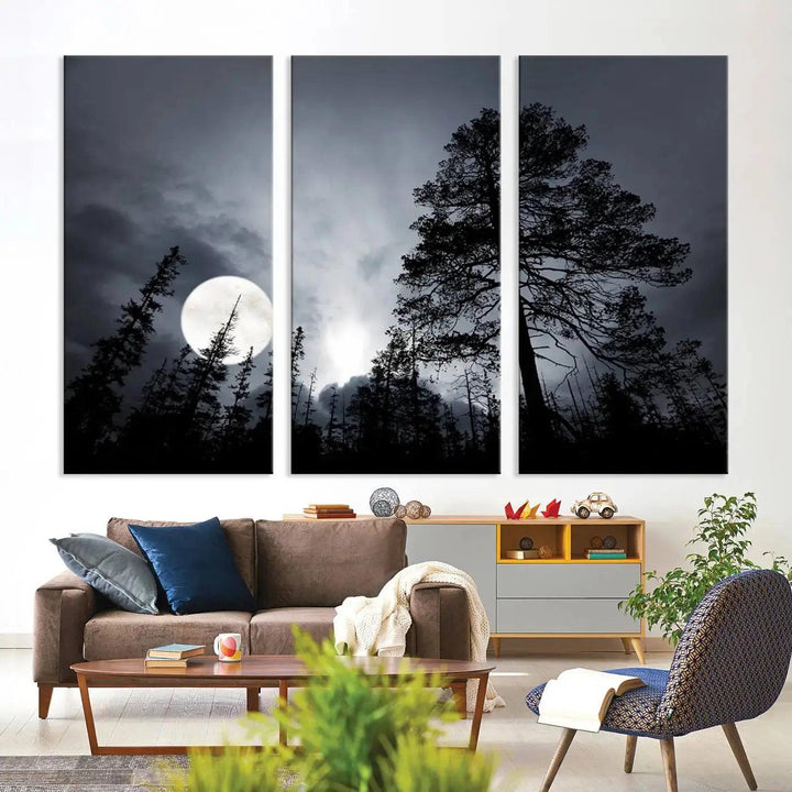 Large Full Moon at Forest Wall Art Canvas Print