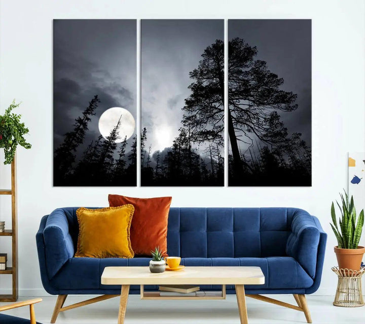 Large Full Moon at Forest Wall Art Canvas Print