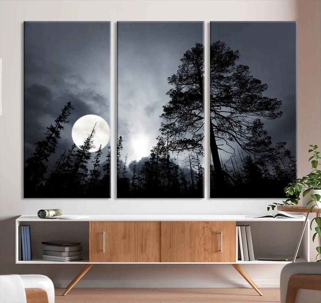 Large Full Moon at Forest Wall Art Canvas Print