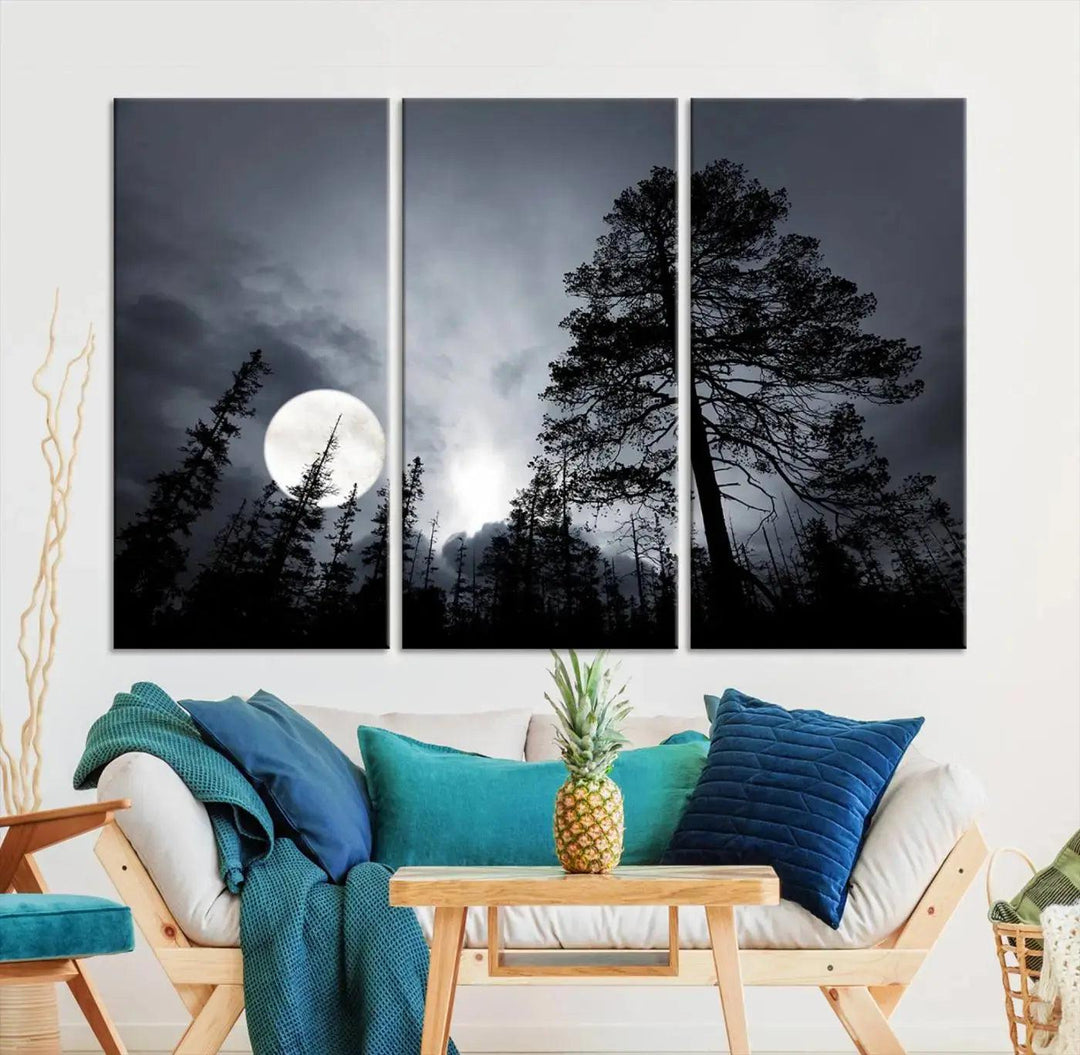 Large Full Moon at Forest Wall Art Canvas Print