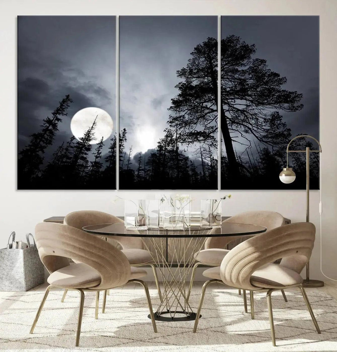 Large Full Moon at Forest Wall Art Canvas Print