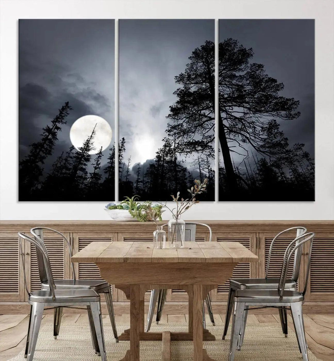 Large Full Moon at Forest Wall Art Canvas Print