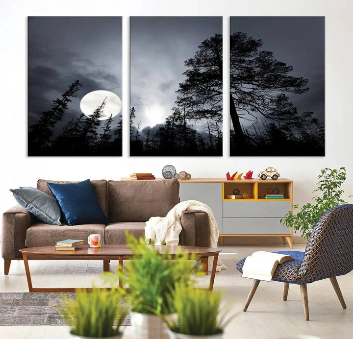 Large Full Moon at Forest Wall Art Canvas Print