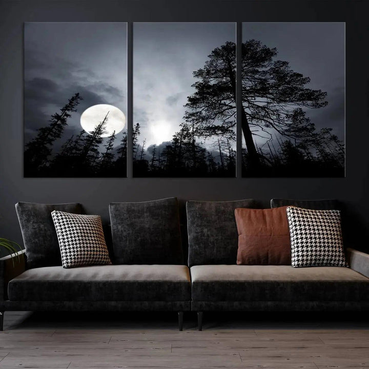 Large Full Moon at Forest Wall Art Canvas Print