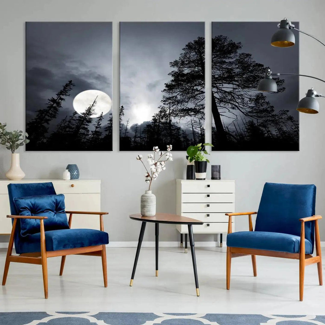 Large Full Moon at Forest Wall Art Canvas Print