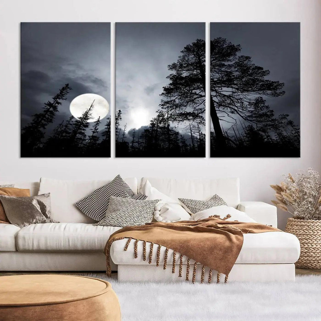 Large Full Moon at Forest Wall Art Canvas Print