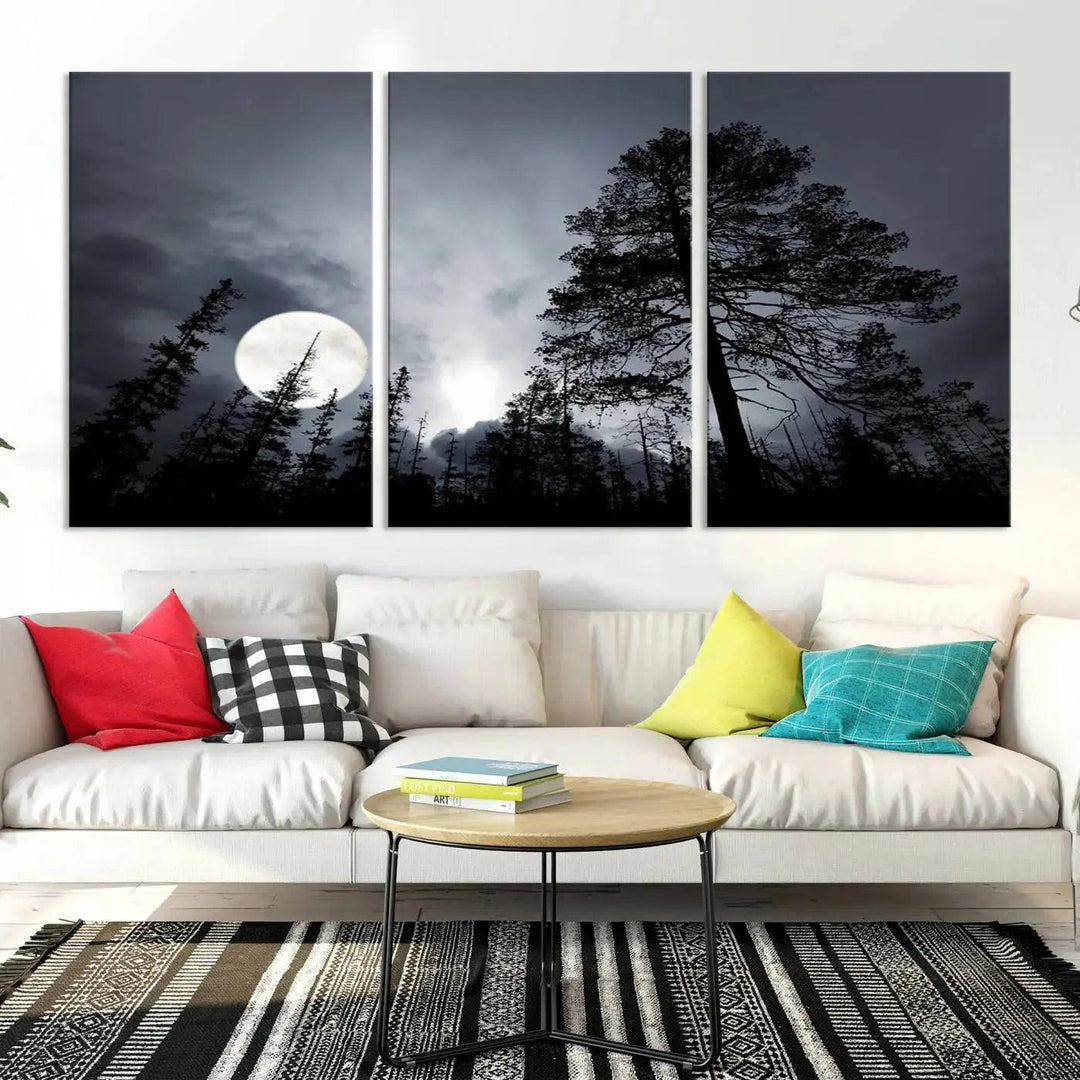 Large Full Moon at Forest Wall Art Canvas Print