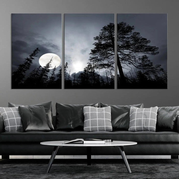 Large Full Moon at Forest Wall Art Canvas Print