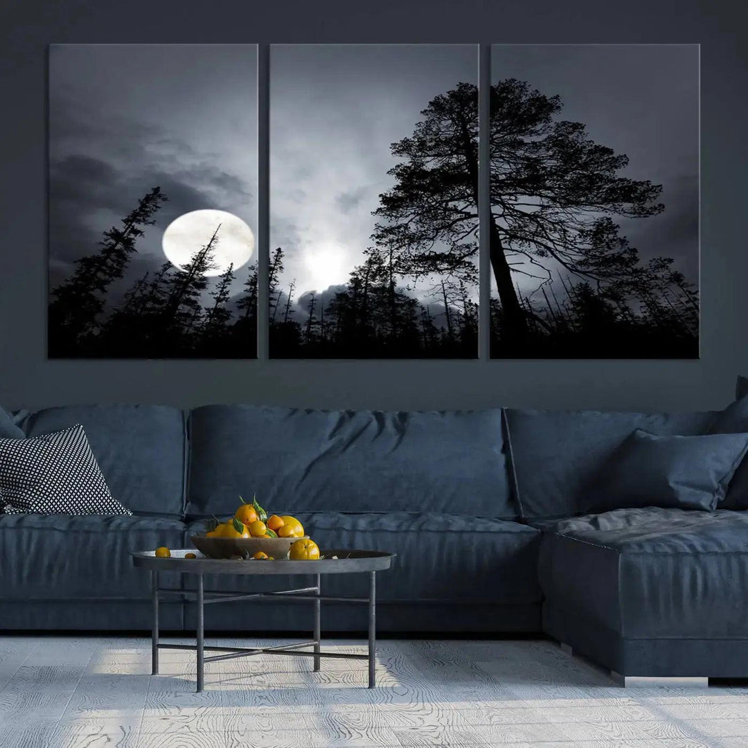 Large Full Moon at Forest Wall Art Canvas Print