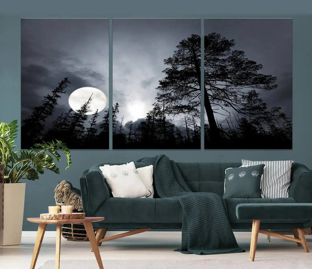 Large Full Moon at Forest Wall Art Canvas Print