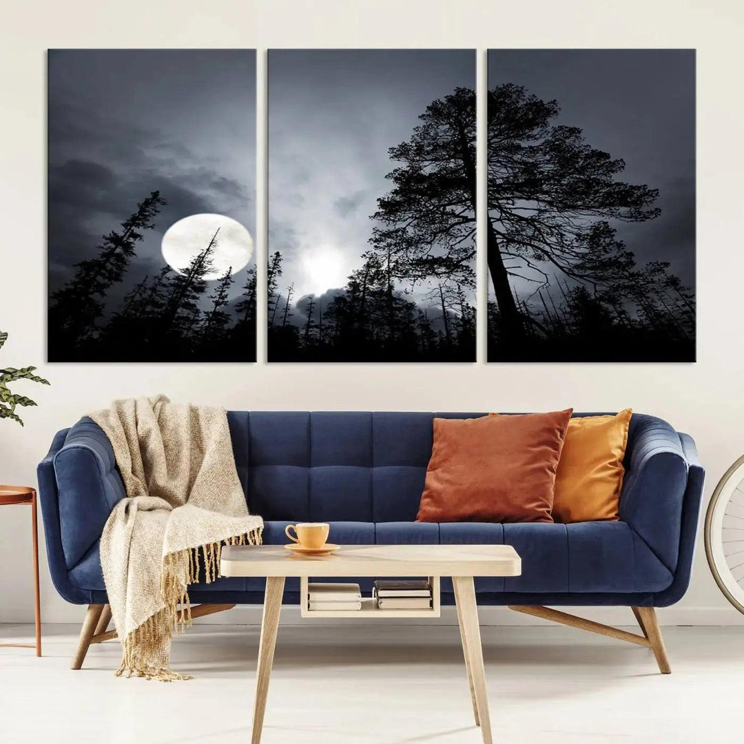 Large Full Moon at Forest Wall Art Canvas Print