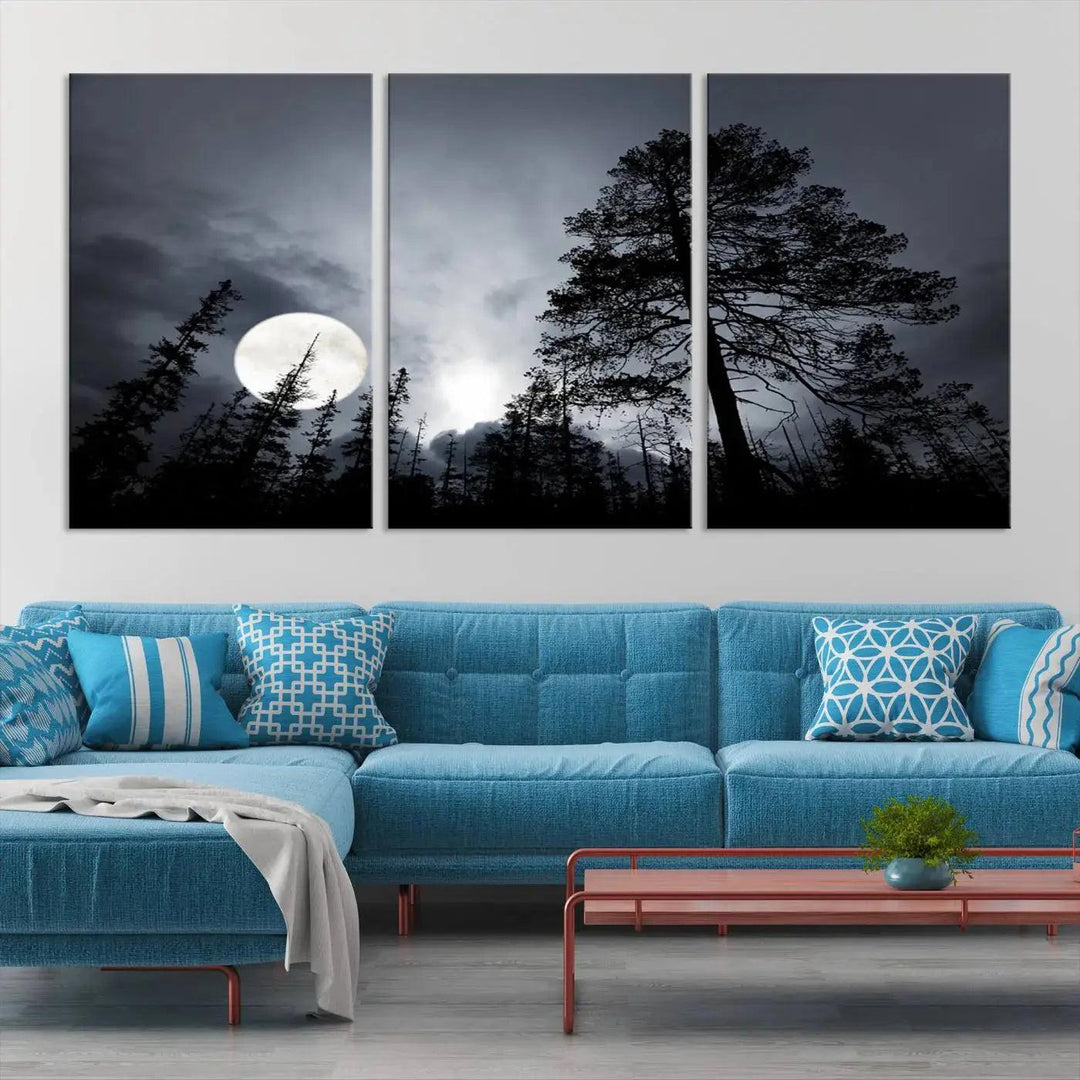 Large Full Moon at Forest Wall Art Canvas Print