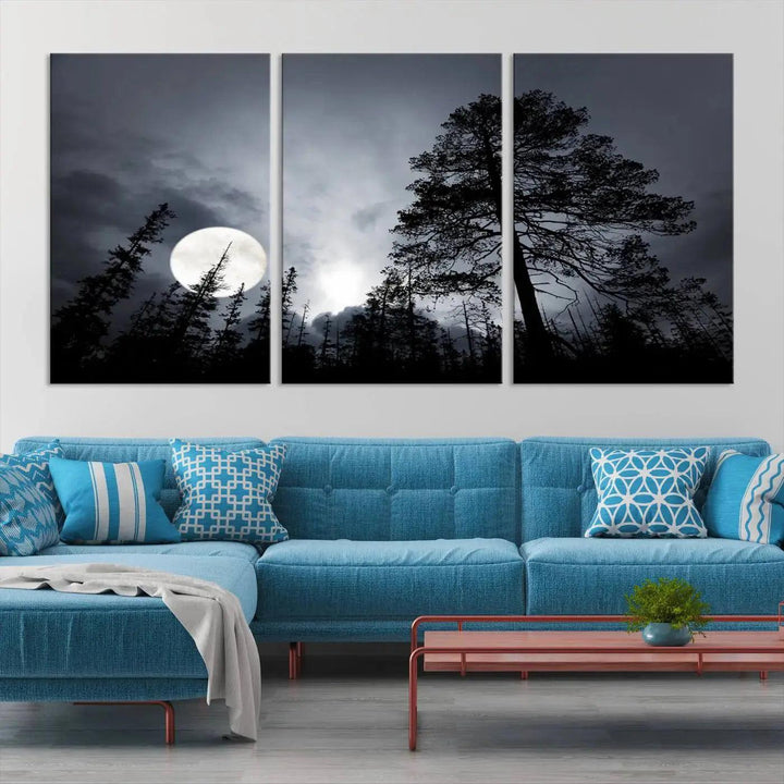 Large Full Moon at Forest Wall Art Canvas Print