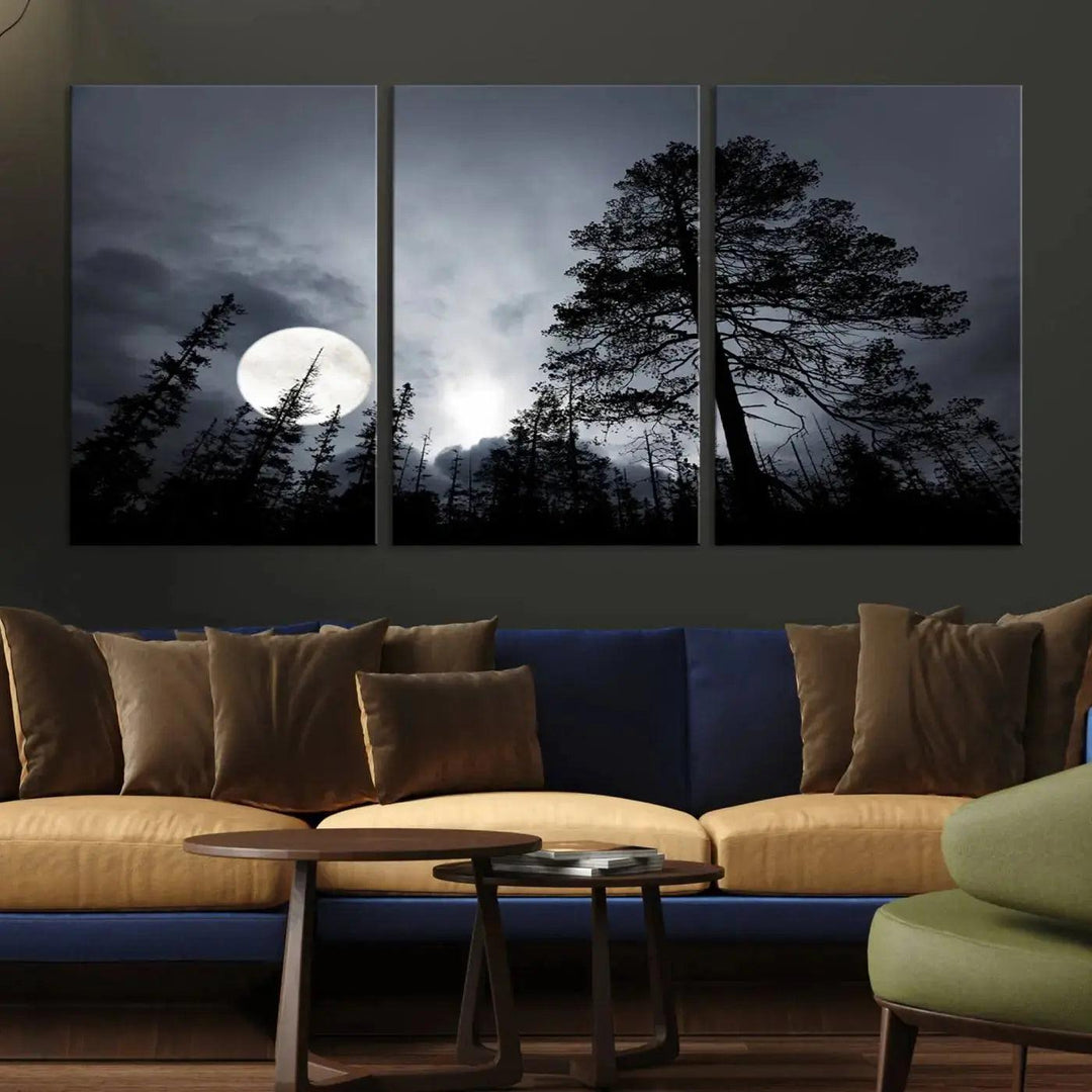 Large Full Moon at Forest Wall Art Canvas Print