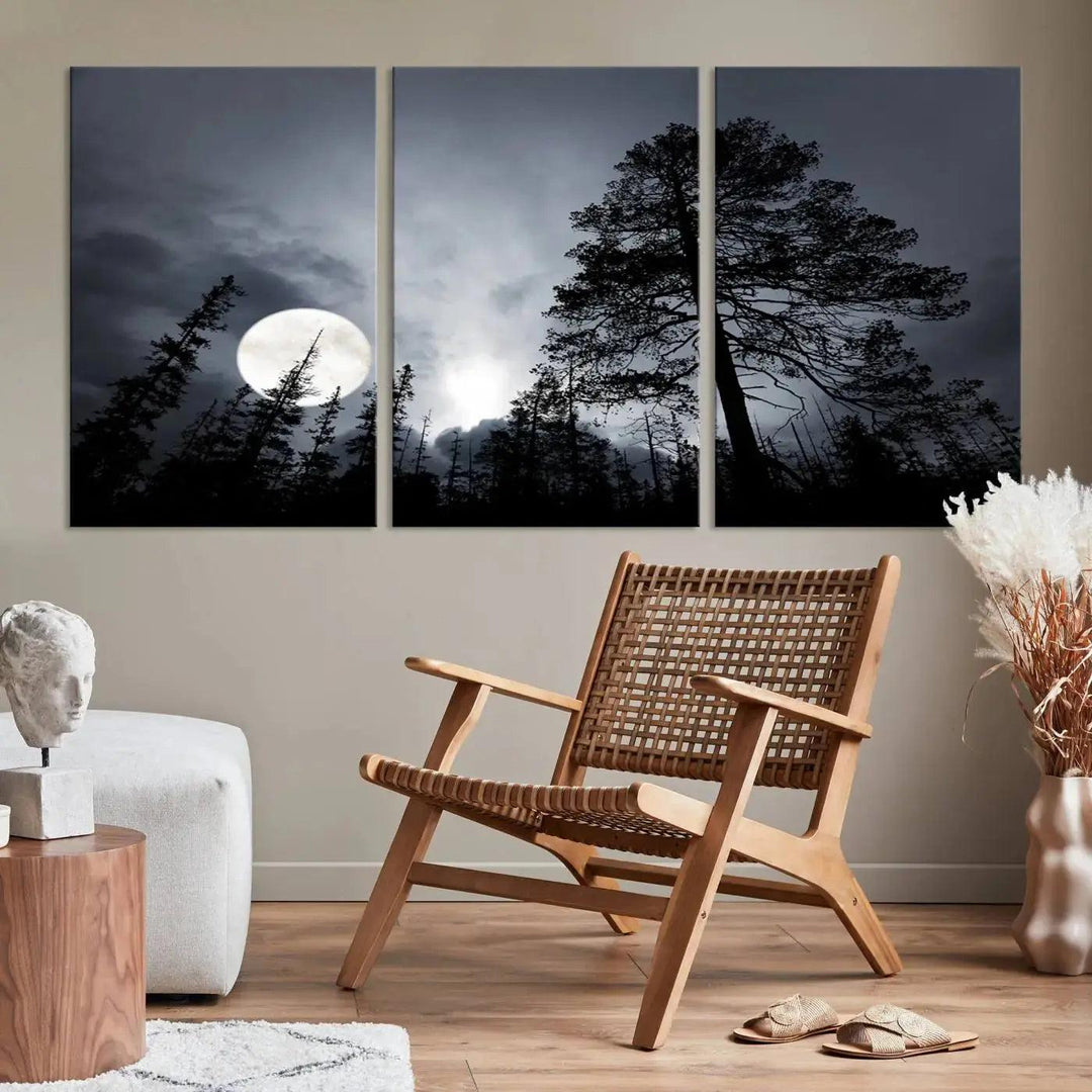 Large Full Moon at Forest Wall Art Canvas Print