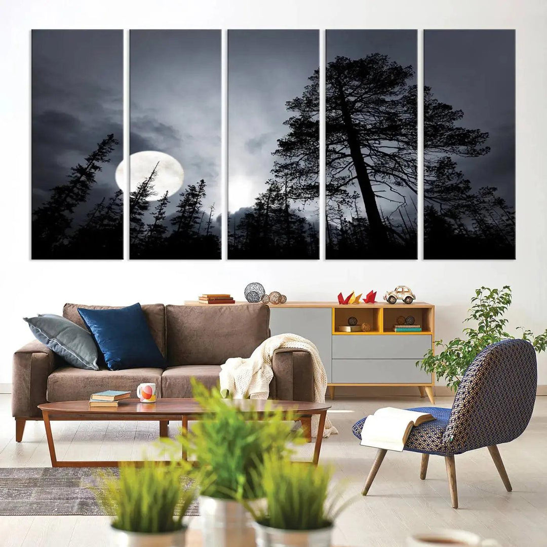 Large Full Moon at Forest Wall Art Canvas Print