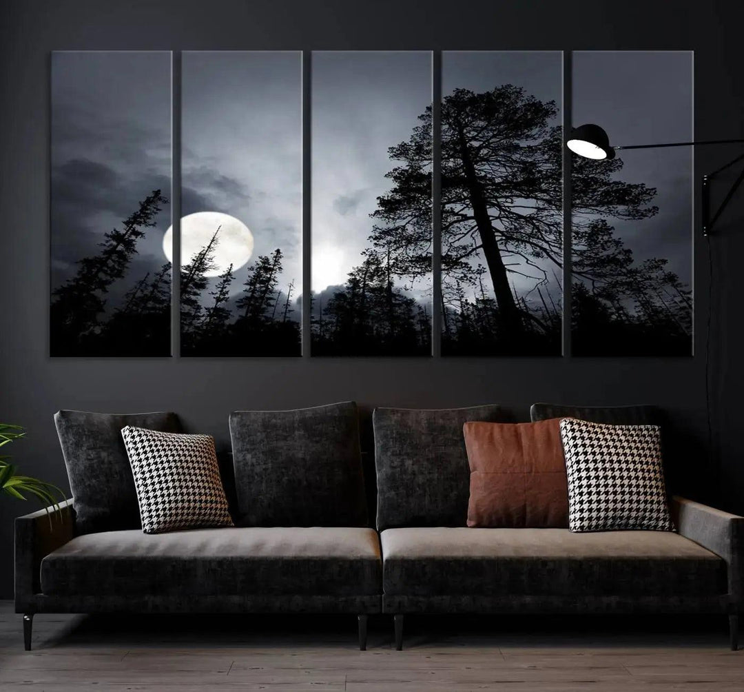 Large Full Moon at Forest Wall Art Canvas Print