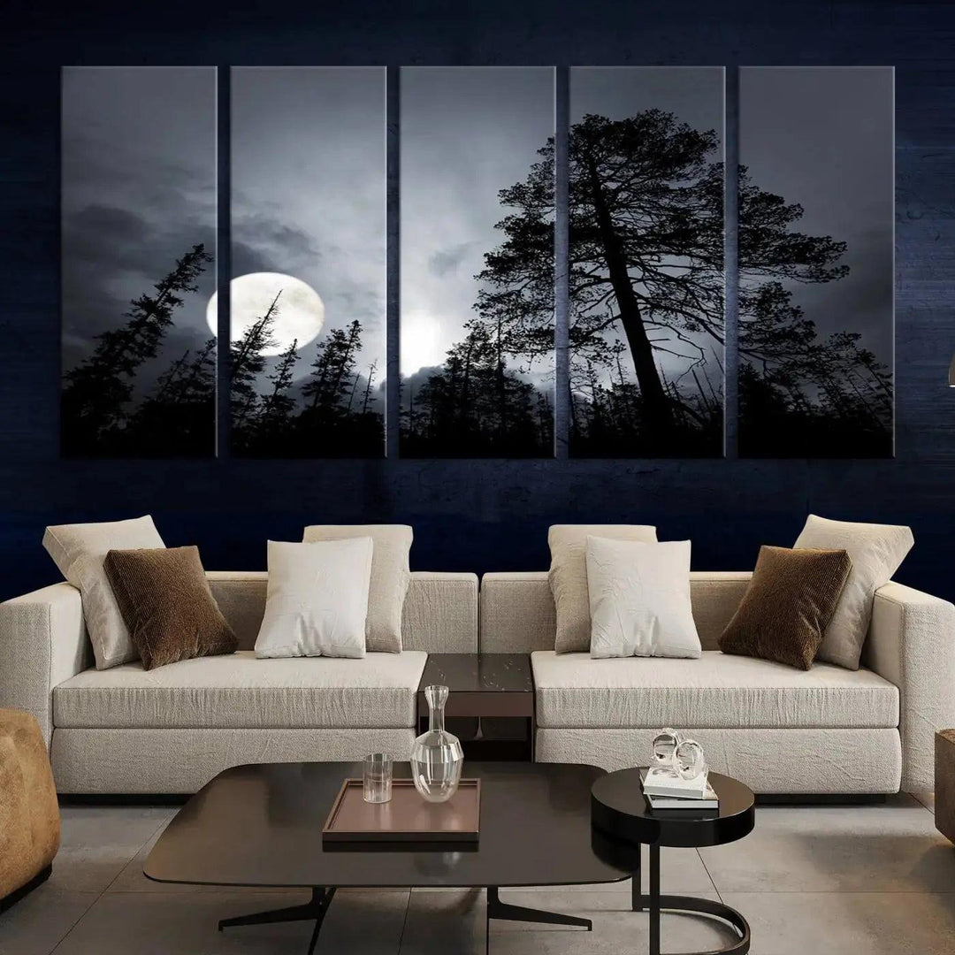 Large Full Moon at Forest Wall Art Canvas Print