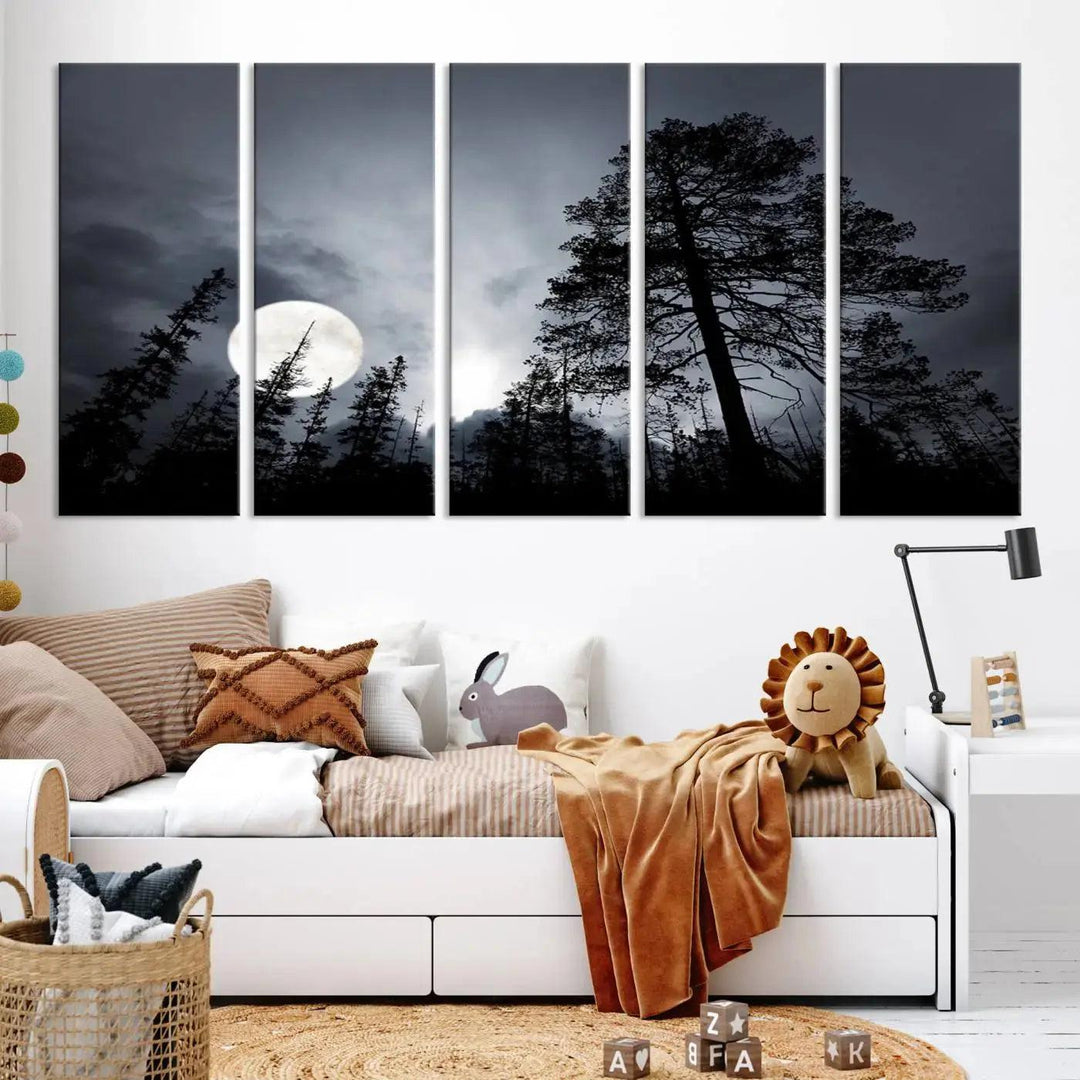 Large Full Moon at Forest Wall Art Canvas Print