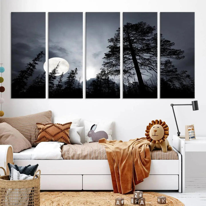 Large Full Moon at Forest Wall Art Canvas Print