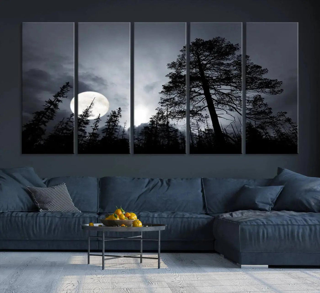 Large Full Moon at Forest Wall Art Canvas Print