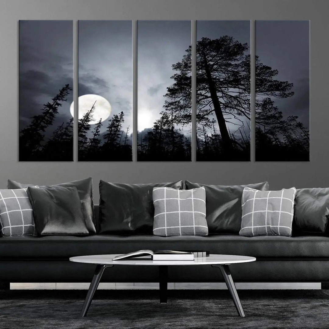 Large Full Moon at Forest Wall Art Canvas Print