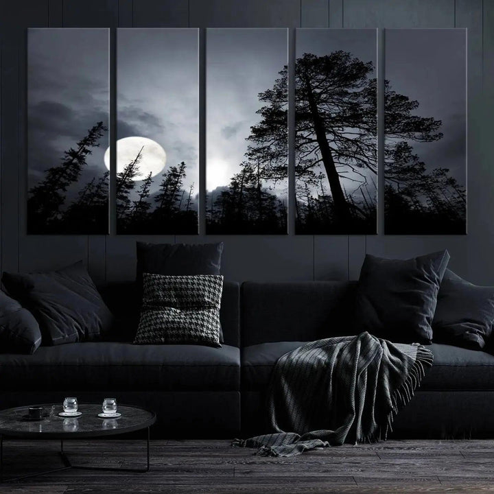 Large Full Moon at Forest Wall Art Canvas Print