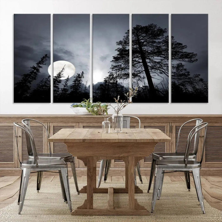 Large Full Moon at Forest Wall Art Canvas Print