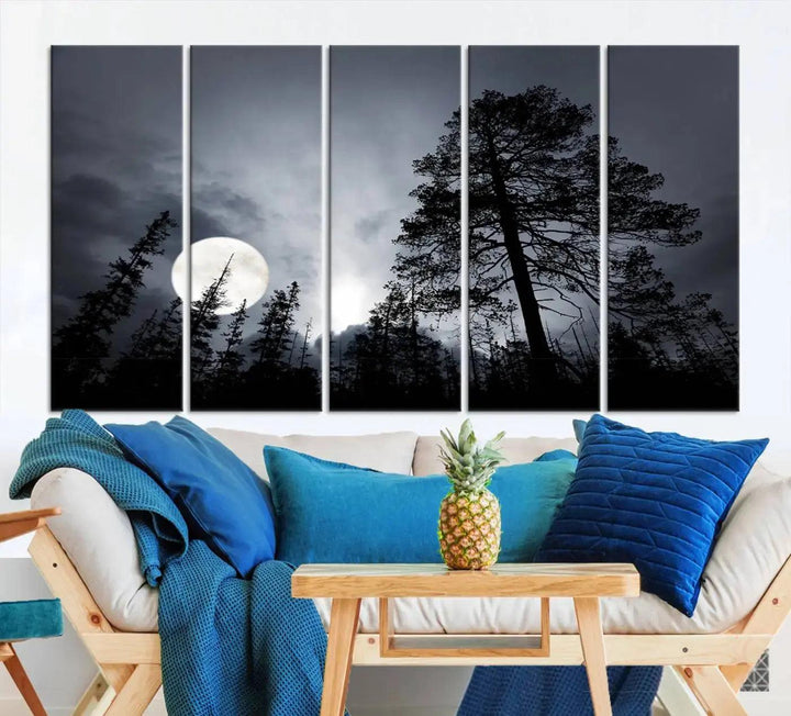 Large Full Moon at Forest Wall Art Canvas Print