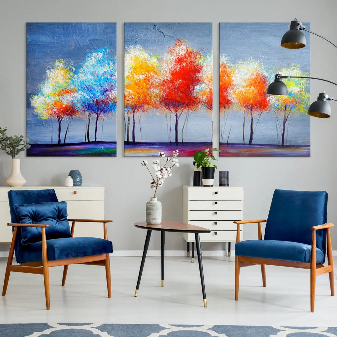 Large Modern Colorful Abstract Trees Painting Canvas Wall Art Print