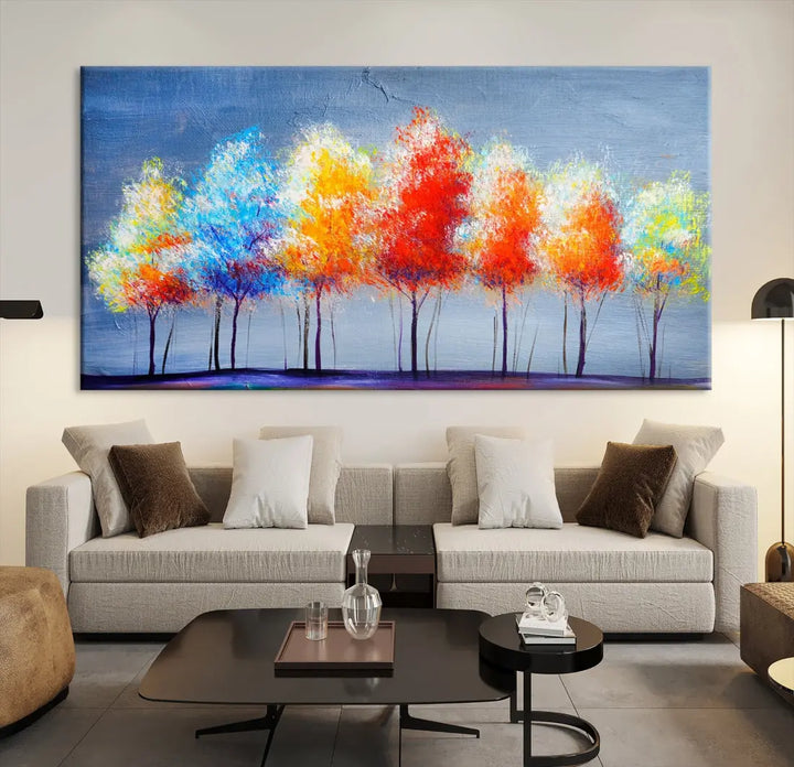 Large Modern Colorful Abstract Trees Painting Canvas Wall Art Print