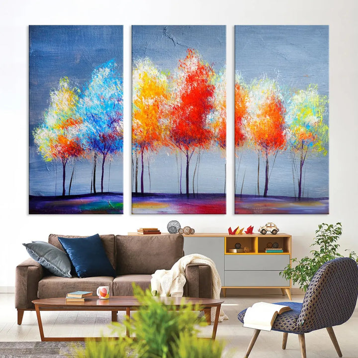 Large Modern Colorful Abstract Trees Painting Canvas Wall Art Print