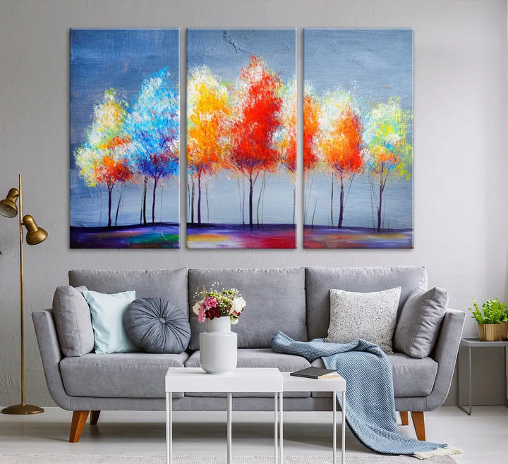 Large Modern Colorful Abstract Trees Painting Canvas Wall Art Print