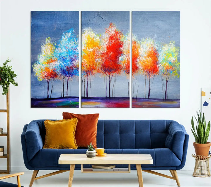 Large Modern Colorful Abstract Trees Painting Canvas Wall Art Print